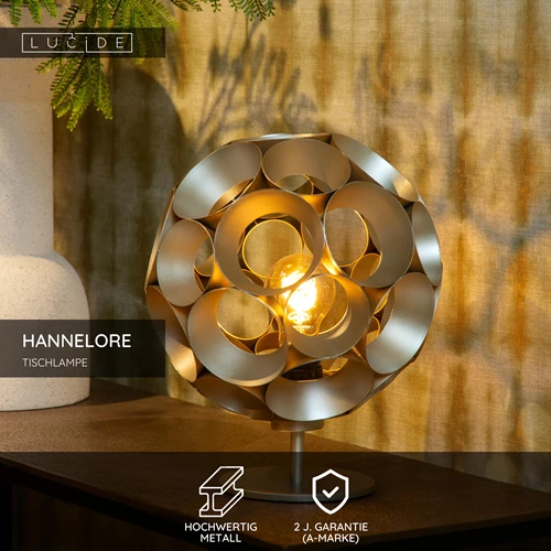 Lucide HANNELORE - Tischlampe - Ø 25 cm - 1xE27 - Mattes Gold / Messing - USP